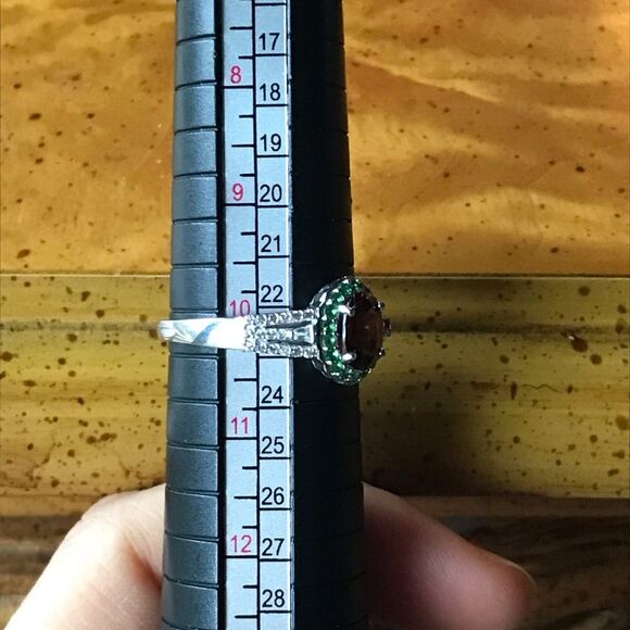 Natural Tsavorite Zircon Sterling Silver Halo Ring Size 10 - Picture 4 of 9
